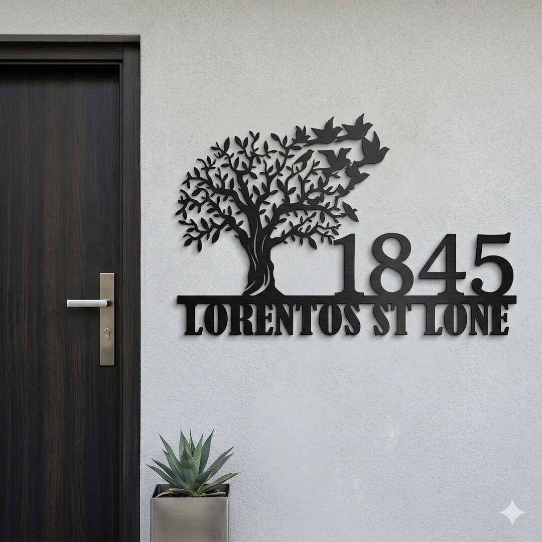 Tree Address Custom Metal Tree Address Sign, Modern Vertical House Number Plaque - Etsy