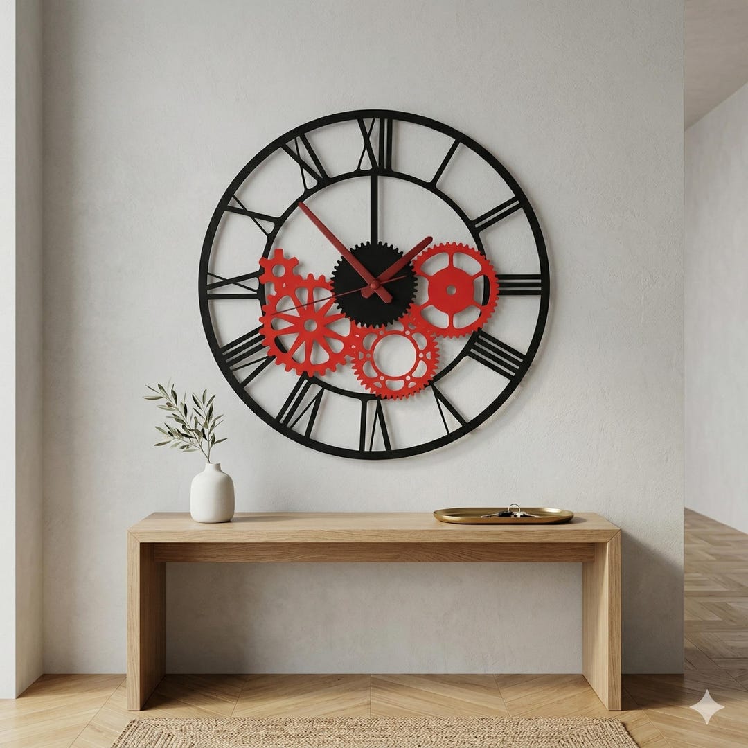 Large Industrial Shaped Wall Clock, Metal Roman Numeral Clock, Modern ...
