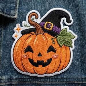 Custom Embroidered Patch Pumpkin Witch Hat, Iron On Sew On Hook and Loop, Cute Jack O Lantern Halloween Patch for Jacket Backpack Gift