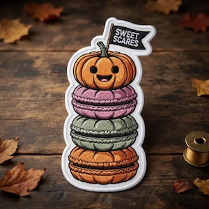 Custom Embroidered Patch, Iron On Sew On Hook and Loop Halloween Pumpkin Treat Stack Cute Candy Dessert Spooky Season Patch Gift
