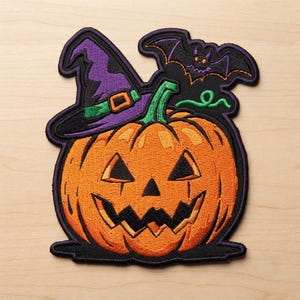 Custom Embroidered Patch, Iron On Sew On Hook and Loop Witch Pumpkin Bat Jack O Lantern Halloween Spooky Patch for Jacket Backpack Gift