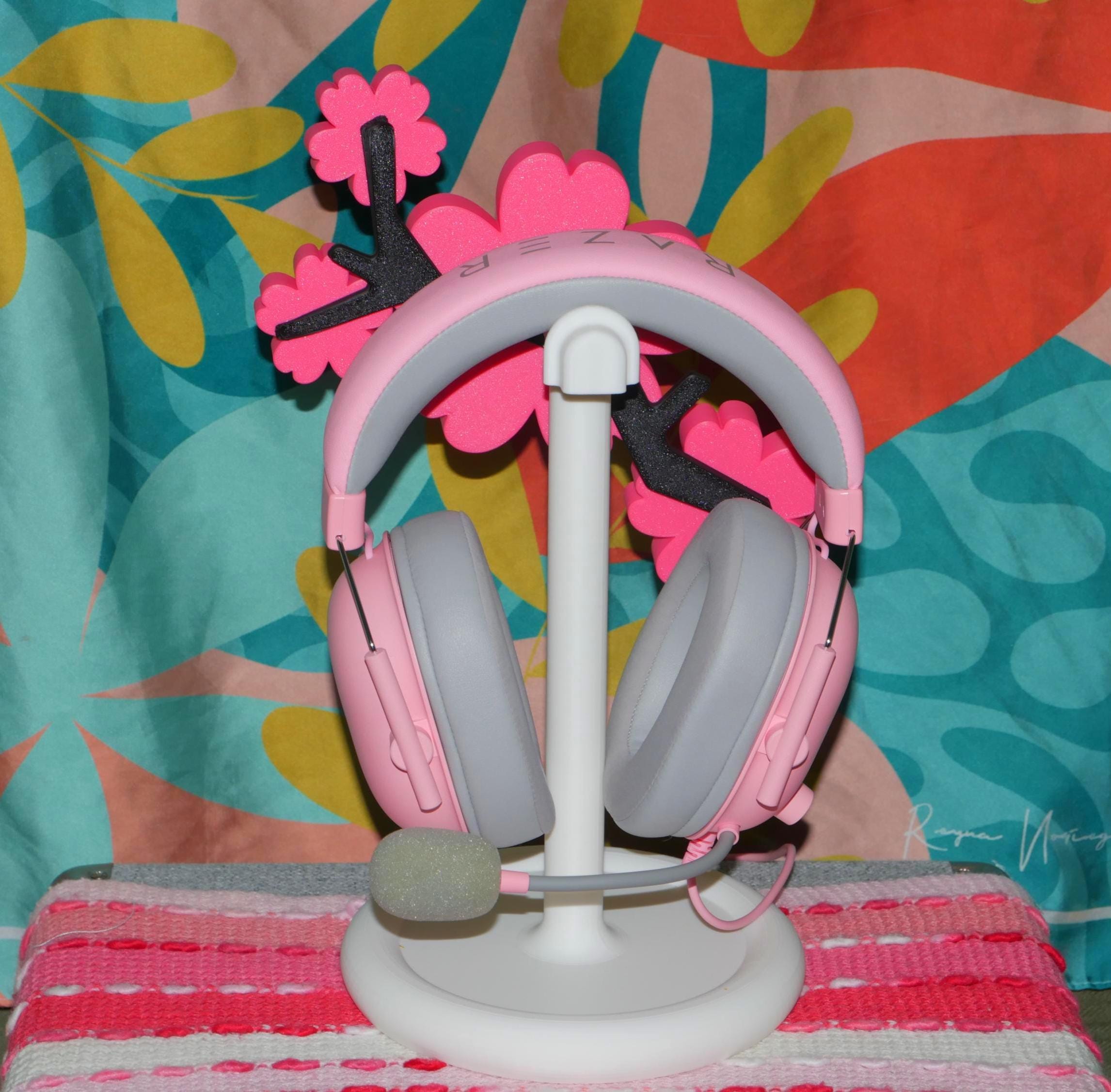 Pink Cherry Blossom Headphone Stand, Gaming Headset Holder, PC Desk ...
