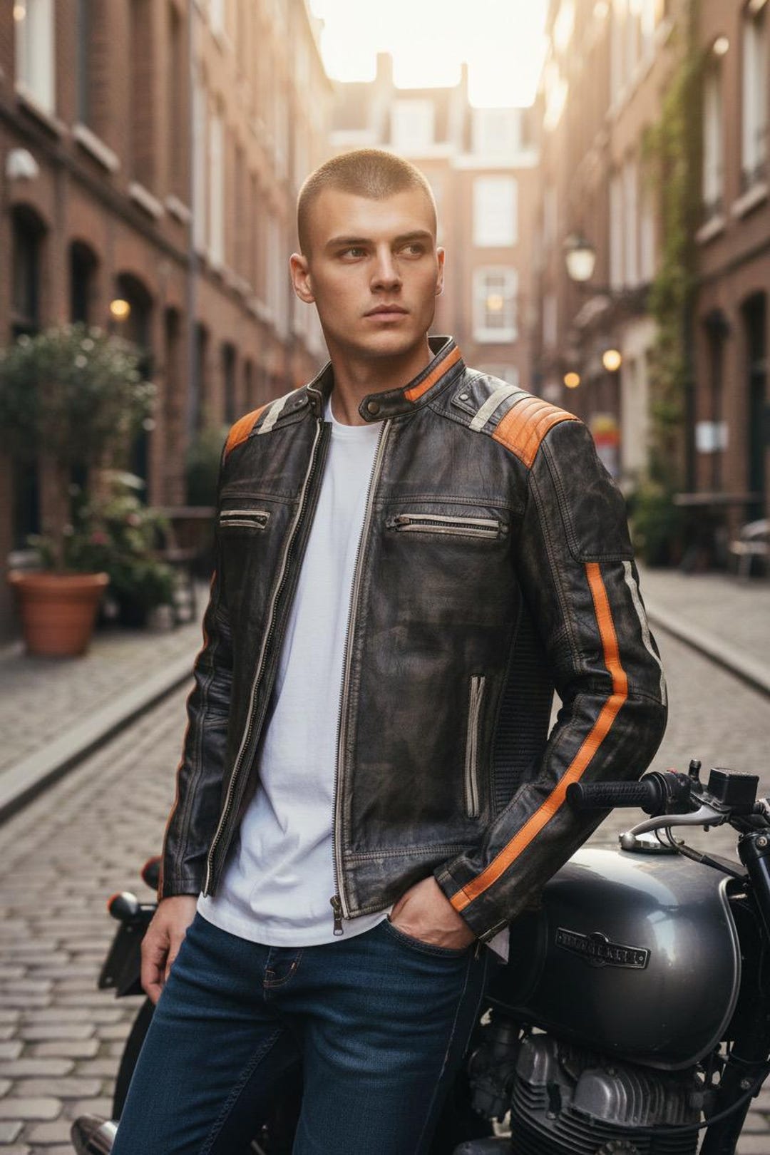 Premium Men's Olive Green Leather Motorcycle Jacket – Classic