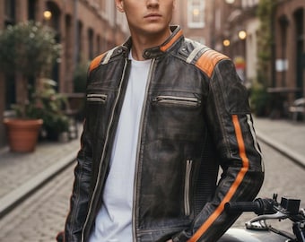 Men’s Genuine Leather Jacket – Classic Biker Style Slim Fit Leather Jacket
