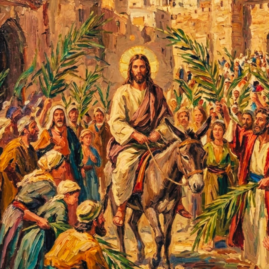 Palm Sunday Jesus Art, Triumphal Entry Jerusalem Painting, Christian ...
