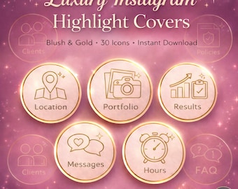 Luxury Instagram Icons | Blush & Gold Highlights for Beauty Business | Instant Download