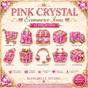 Pink Crystal Ecommerce Icons, Luxury Business Clipart (Digital Download)