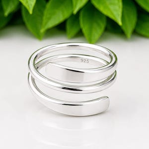 Sterling Silver Multi Layer Statement Ring, Adjustable Boho Band, Minimalist Style