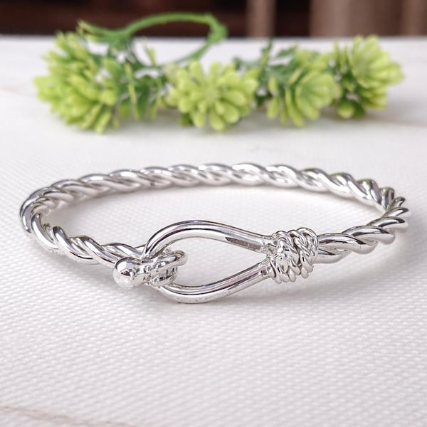 Sterling Silber Twisted Seil Armband | Handmade Haken Verschluss Armreif