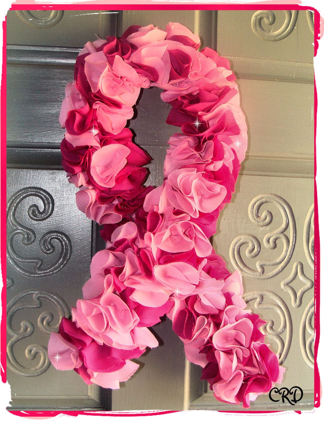 Breast Cancer Awareness Pink Ribbon Fabric Flower Door Wreath Etsy