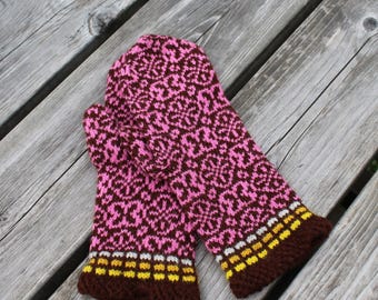 Hand-Knitted Fair Isle wool warm unlined Mittens