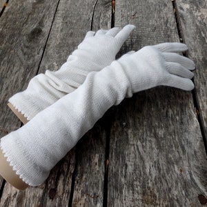 gants en laine tricotés, gants à doigts, gants longs en tricot avec les doigts, gants complets en tricot, gants de mariage, manchettes blanches en tricot, mitaines image 3