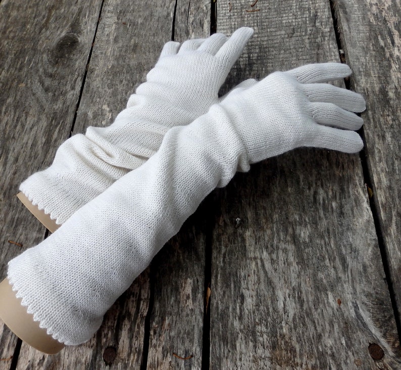 gants en laine tricotés, gants à doigts, gants longs en tricot avec les doigts, gants complets en tricot, gants de mariage, manchettes blanches en tricot, mitaines image 2