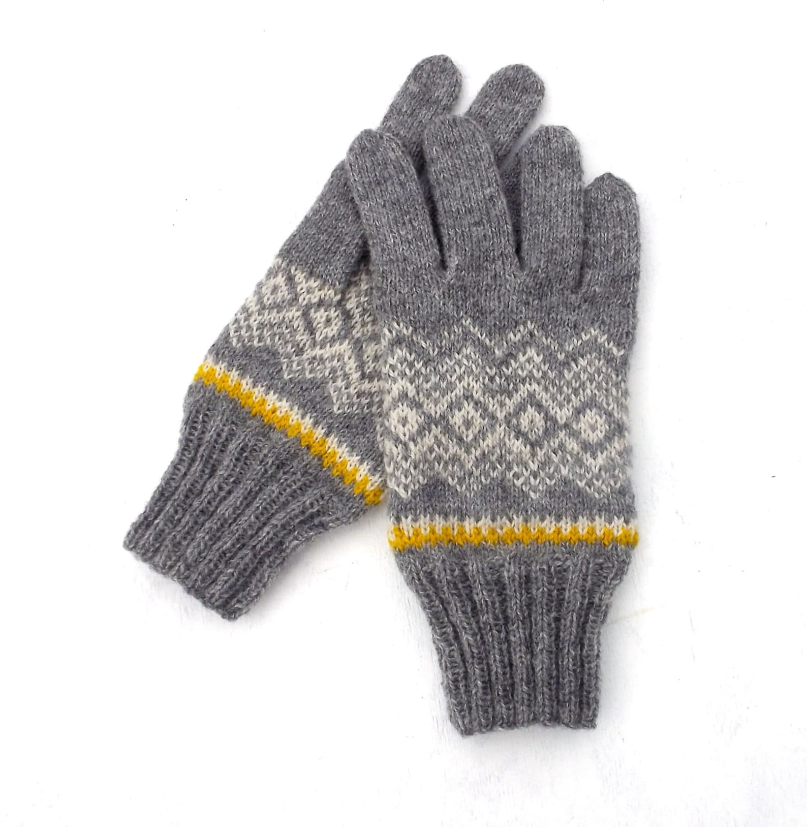 Hand knitted wool gloves patterned grey white gloves latvian Etsy
