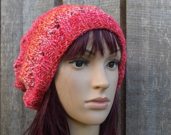 Chapeau d’hiver rouge coloré acrylique tricoté, chapeau de bonnet chaud fait à la main, casquette
