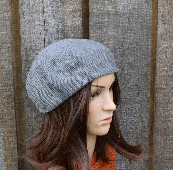Gray Knit Beret Summer Cotton Beret, French Classic Knit Beret Tam, Summer  main image 4