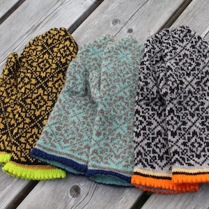 knitting warm wool Fair isle mittens