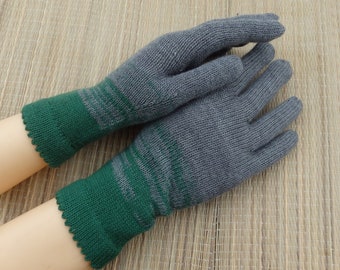 Guantes de invierno de lana de punto cálidos de color verde grisáceo para mujer, calentadores de brazos, manoplas