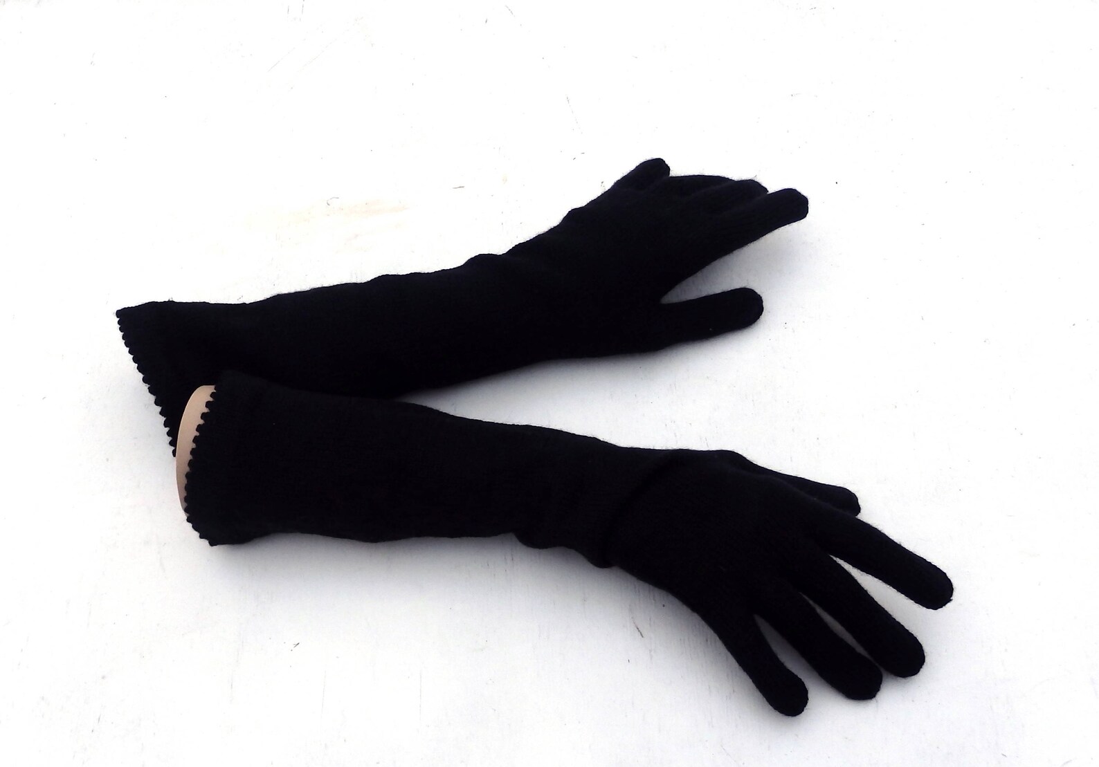 Gloves Knitted Long Gloves With Fingers Black Gloves Etsy
