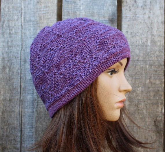 Purple Patterned Women\'s Beanie Amazon.com: SUNONE11HKA Women Purple Flowers Hat Crochet  main image 2