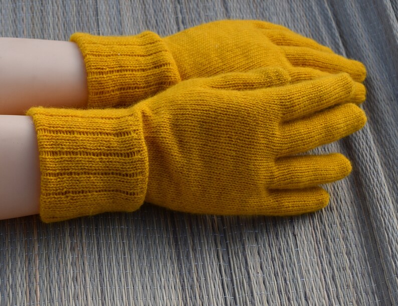 Knitted Merino Wool Warm Yellow Winter Gloves for Women Etsy