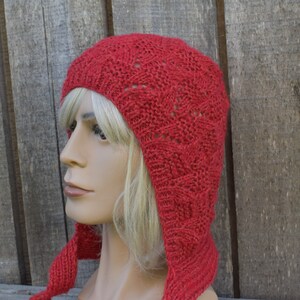 Bonnet tricoté en laine mérinos, bonnet d'hiver unisexe tricoté à la main, casque moderne à tricoter, le cadeau pour les fashionistas Rouge