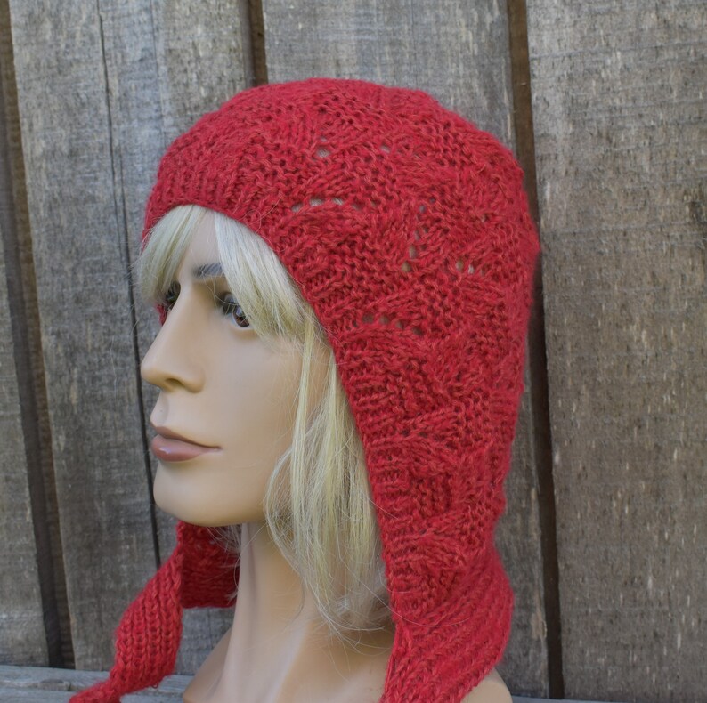 Bonnet tricoté en laine mérinos, bonnet d'hiver unisexe tricoté à la main, casque moderne à tricoter, le cadeau pour les fashionistas Rouge