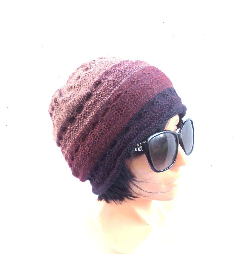 Knitted wool colorful brown red black winter double beanie hat