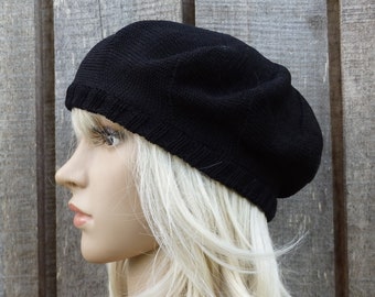 knit cotton summer black  French beret, thin breathable women hat