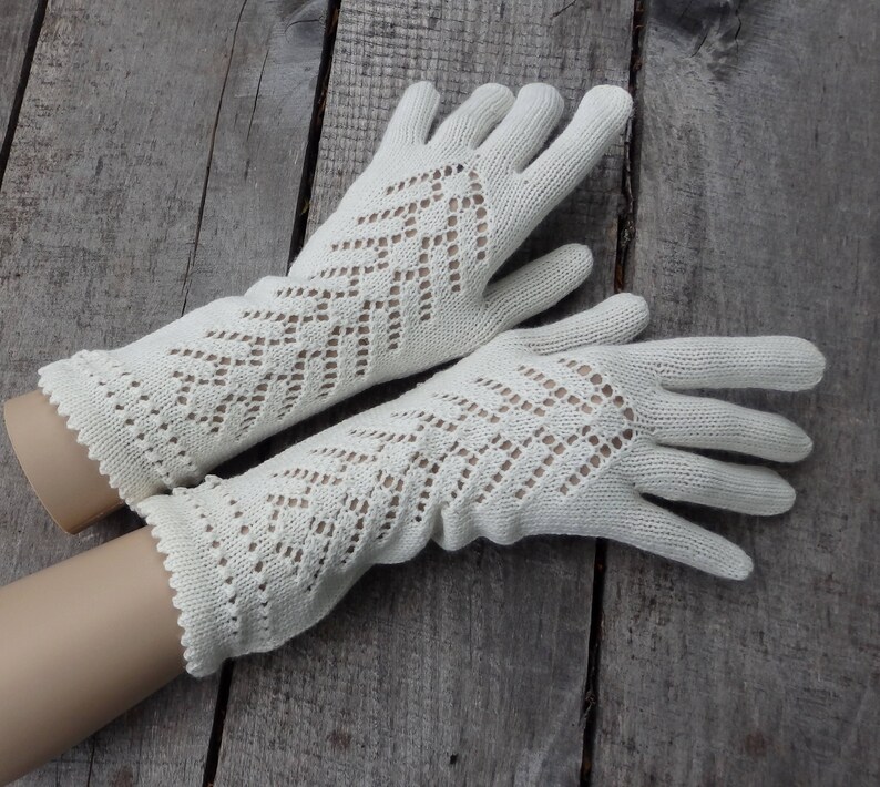 Knit gloves gloves with fingers white lace gloves knitting Etsy