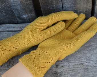 gants à doigts jaunes, gants d'hiver chauds en laine tricotée, chauffe-bras complets