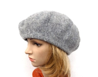 knit wool beret, knitted gray woolen berets, french style beret, knit women hat, knitting men cap, winter hat, autumn tam, knit wear