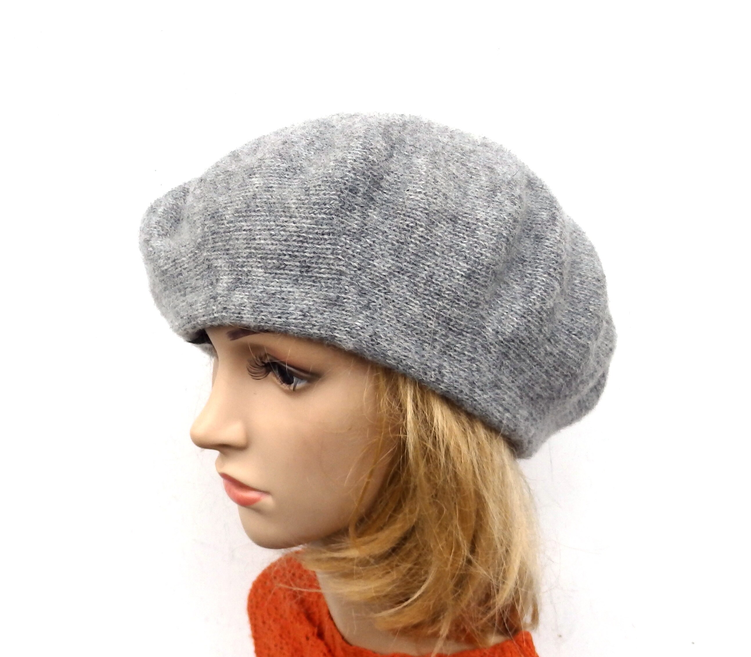 Knit Wool Beret Knitted Gray Woolen 