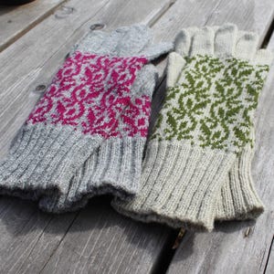 knitted wool women fair isle winter gloves, size M gloves