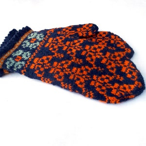 Hand Knitted Wool Mittens: Latvian Ethnic Pattern, Winter Gloves