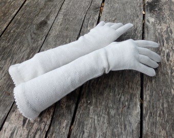 gants en laine tricotés, gants à doigts, gants longs en tricot avec les doigts, gants complets en tricot, gants de mariage, manchettes blanches en tricot, mitaines