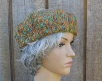 Béret, béret français tricoté en acrylique coloré, bonnet d'automne à tricoter, casquette pour femme faite main,