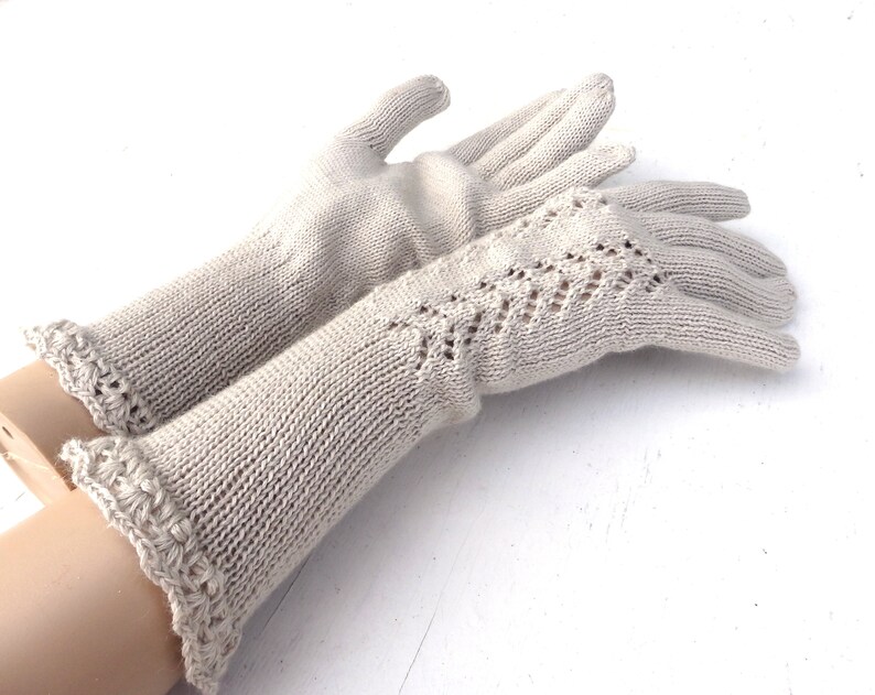 Knit light gray gloves gloves with fingers knitted lace Etsy