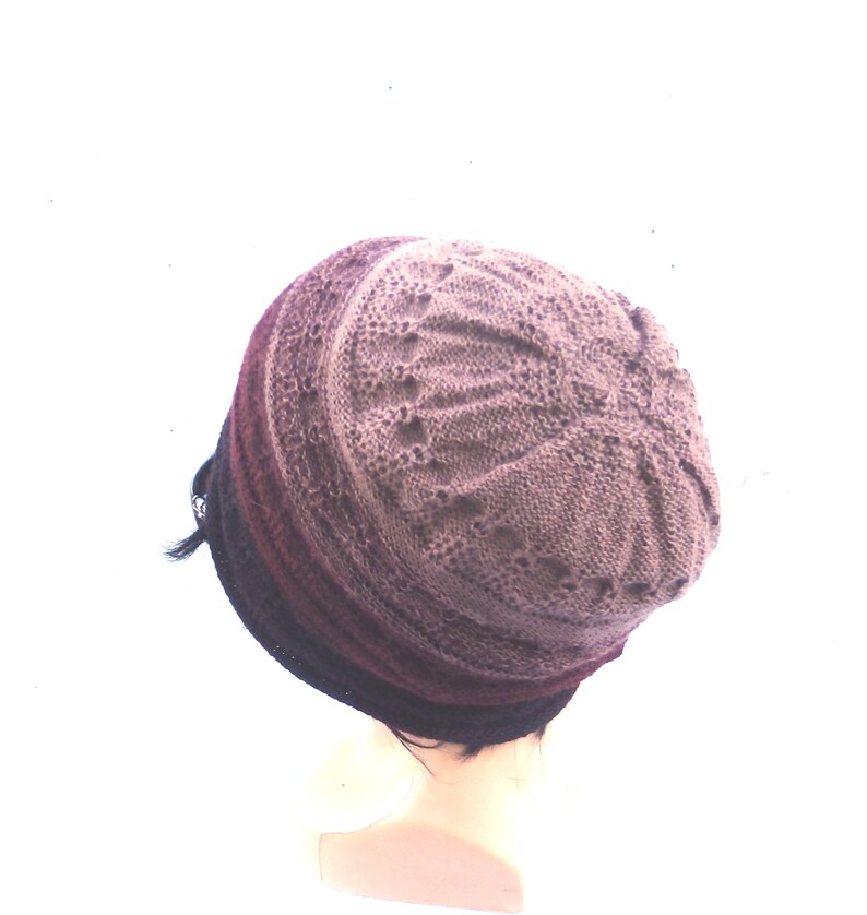Knitted wool colorful brown red black winter double beanie hat