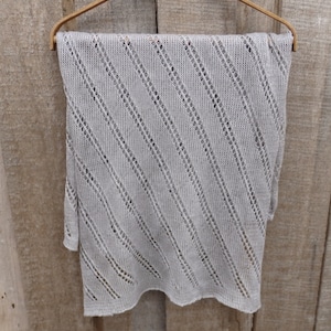 knit linen scarf, gray lace flax summer wrap, breathable shawl,