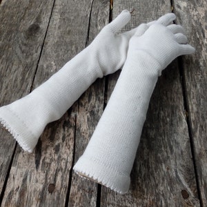 gants en laine tricotés, gants à doigts, gants longs en tricot avec les doigts, gants complets en tricot, gants de mariage, manchettes blanches en tricot, mitaines image 4
