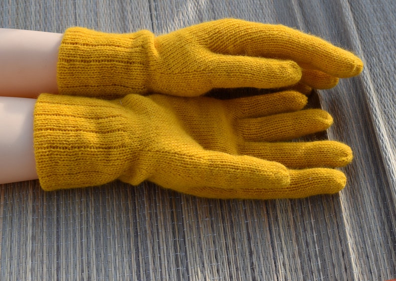 Knitted merino wool warm yellow winter gloves for women Etsy