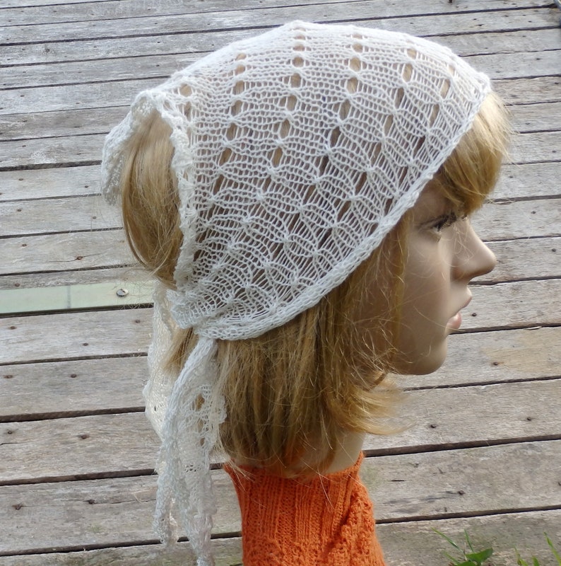 Knitted linen head scarf knit white kerchief knitting lace Etsy