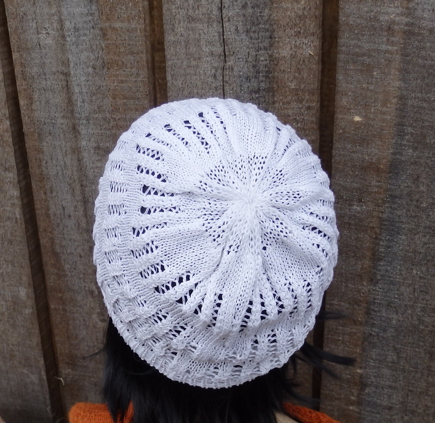 Knitted Cotton White Beanie Knit Light 