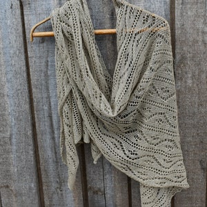 knit  light weight lace summer cotton taupe shawl, wrap for women
