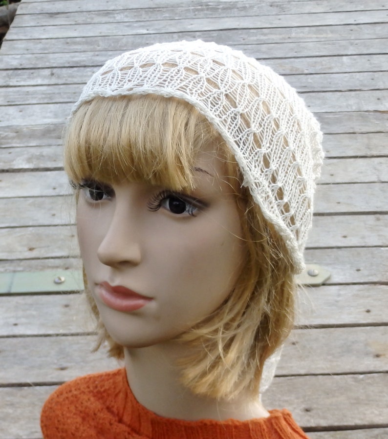 Knitted linen head scarf knit white kerchief knitting lace Etsy
