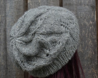 Bonnet d'hiver gris en mohair tricoté, bonnet chaud fait main, casquette
