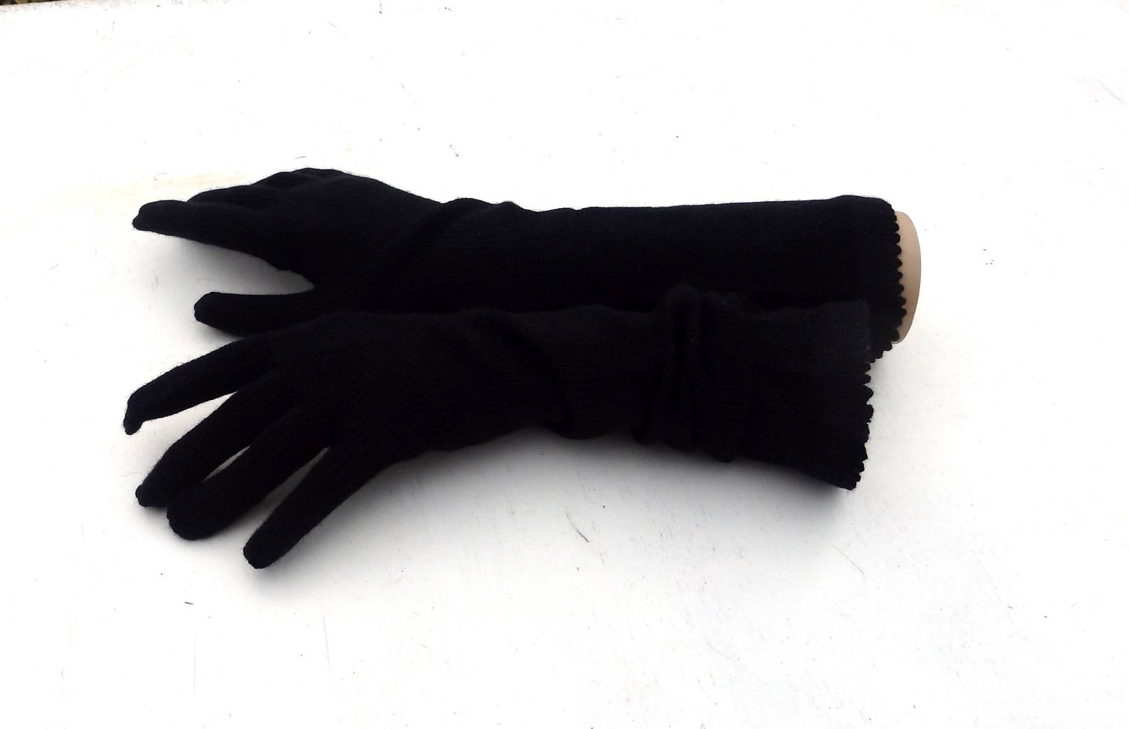 Gloves Knitted Long Gloves With Fingers Black Gloves Etsy
