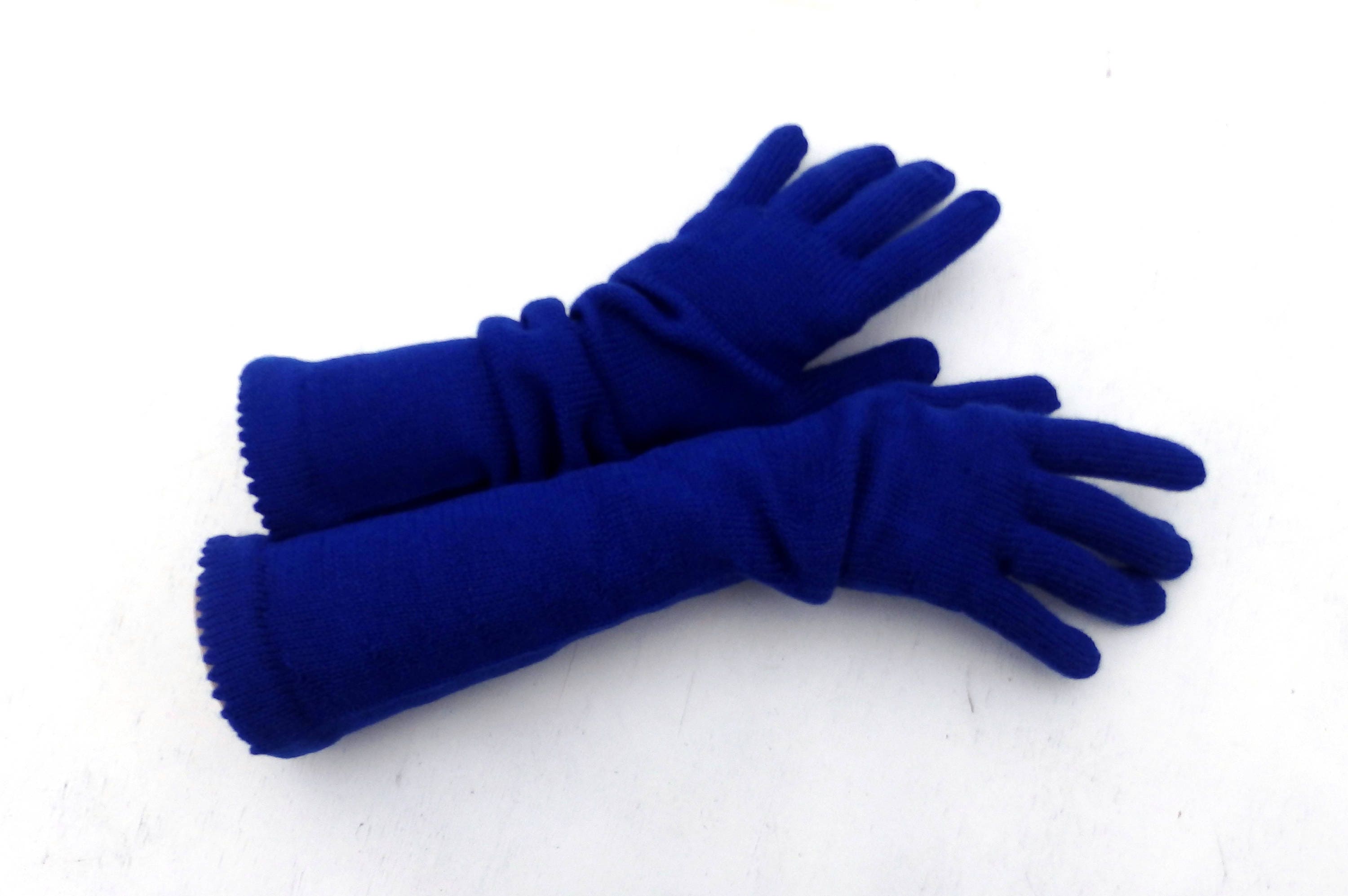 Gloves, Knitted Long Gloves With Fingers, Blue Gloves, Evening Gloves