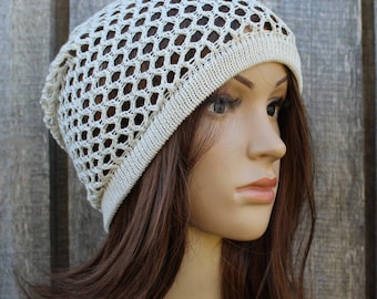 Knitted cotton lace thin summer women beanie, light weight hat, breathable head dress